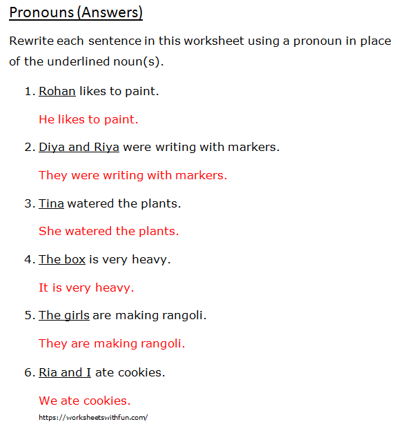 English Class 1 Pronouns Rewrite Each Sentence Using Pronouns 